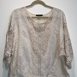 Spiaggia Dolce Women’s Top XL Lace Crochet Over Camisole Dressy Wedding